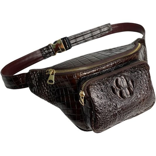 AIIigator Brown Men‘s Leather Waistbag, Leather Fanny Pack, Minimalist Fanny Belt Bag, Chest Bag Christmas Gift For Men - Vinacreations