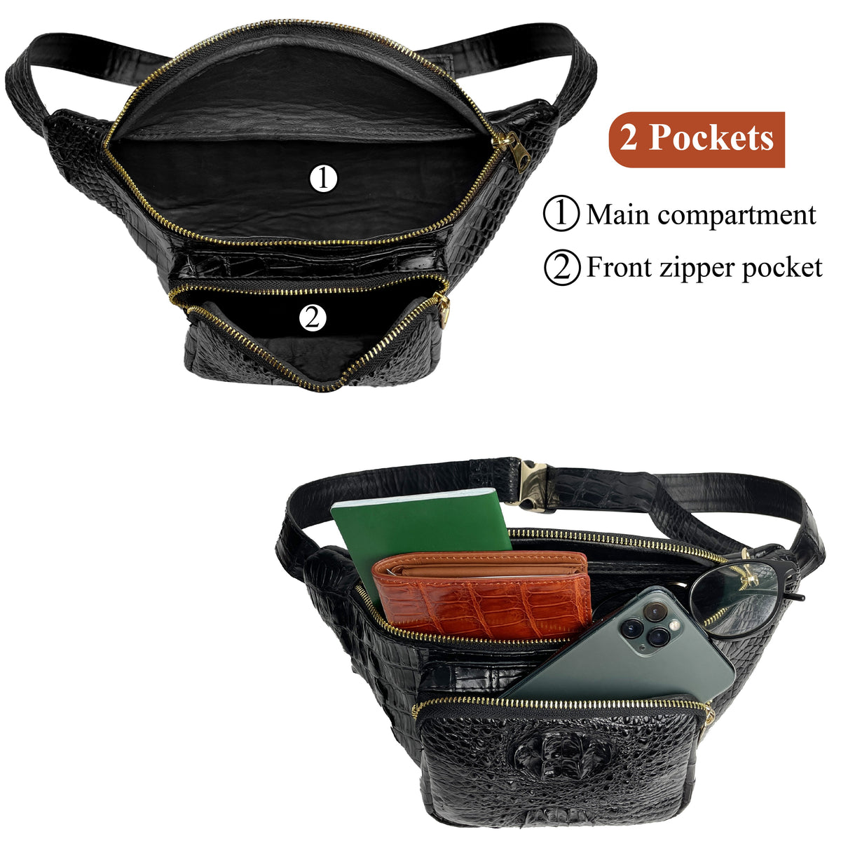 Alligator Men‘s Leather Waistbag, Leather Fanny Pack, Minimalist Fanny Belt Bag, Motorcycle Chest Bag Christmas Gift For Men - Vinacreations