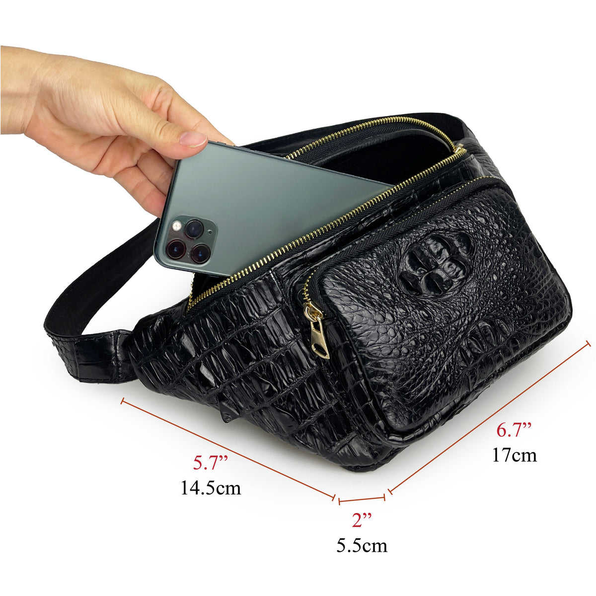 Alligator Men‘s Leather Waistbag, Leather Fanny Pack, Minimalist Fanny Belt Bag, Motorcycle Chest Bag Christmas Gift For Men - Vinacreations