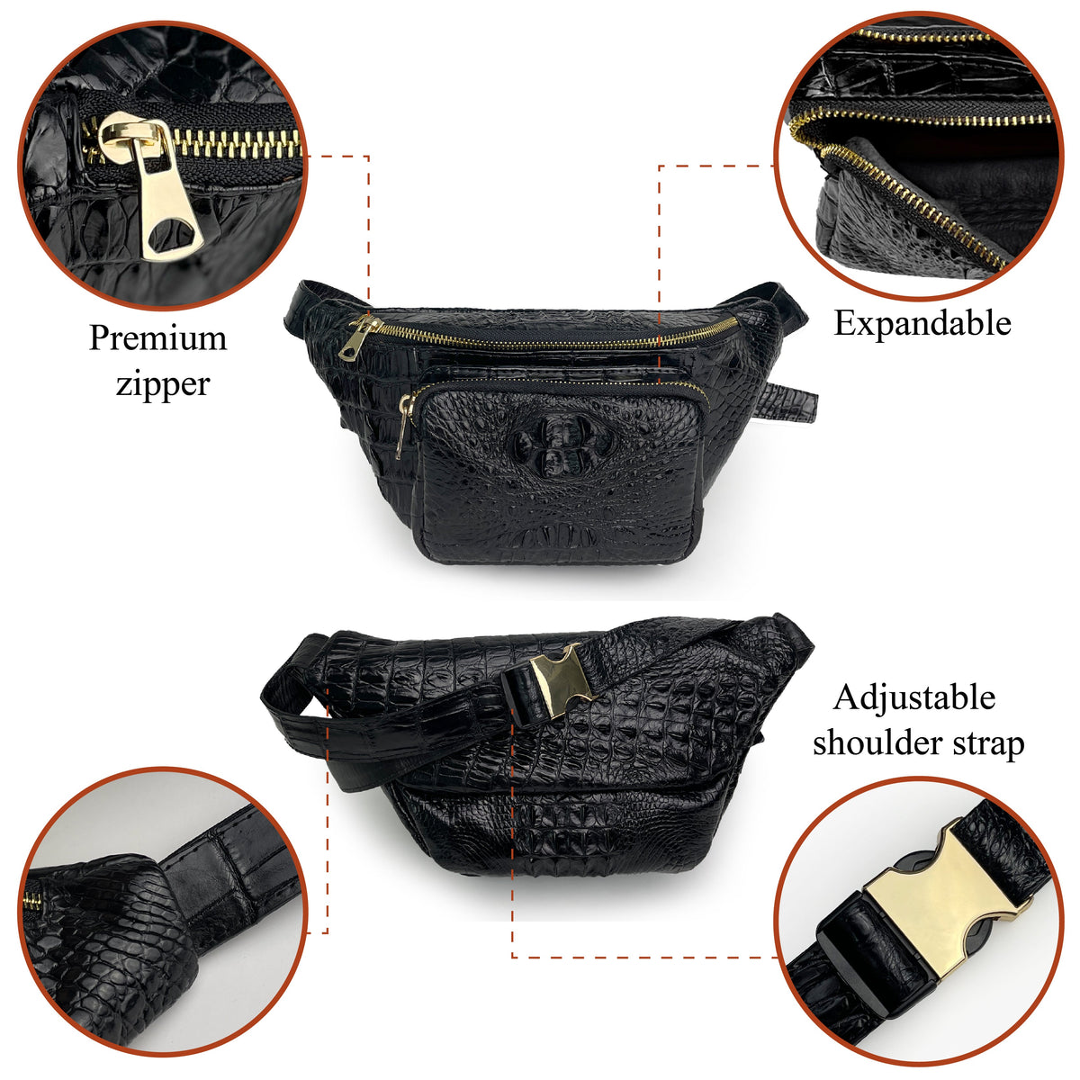 Alligator Men‘s Leather Waistbag, Leather Fanny Pack, Minimalist Fanny Belt Bag, Motorcycle Chest Bag Christmas Gift For Men - Vinacreations