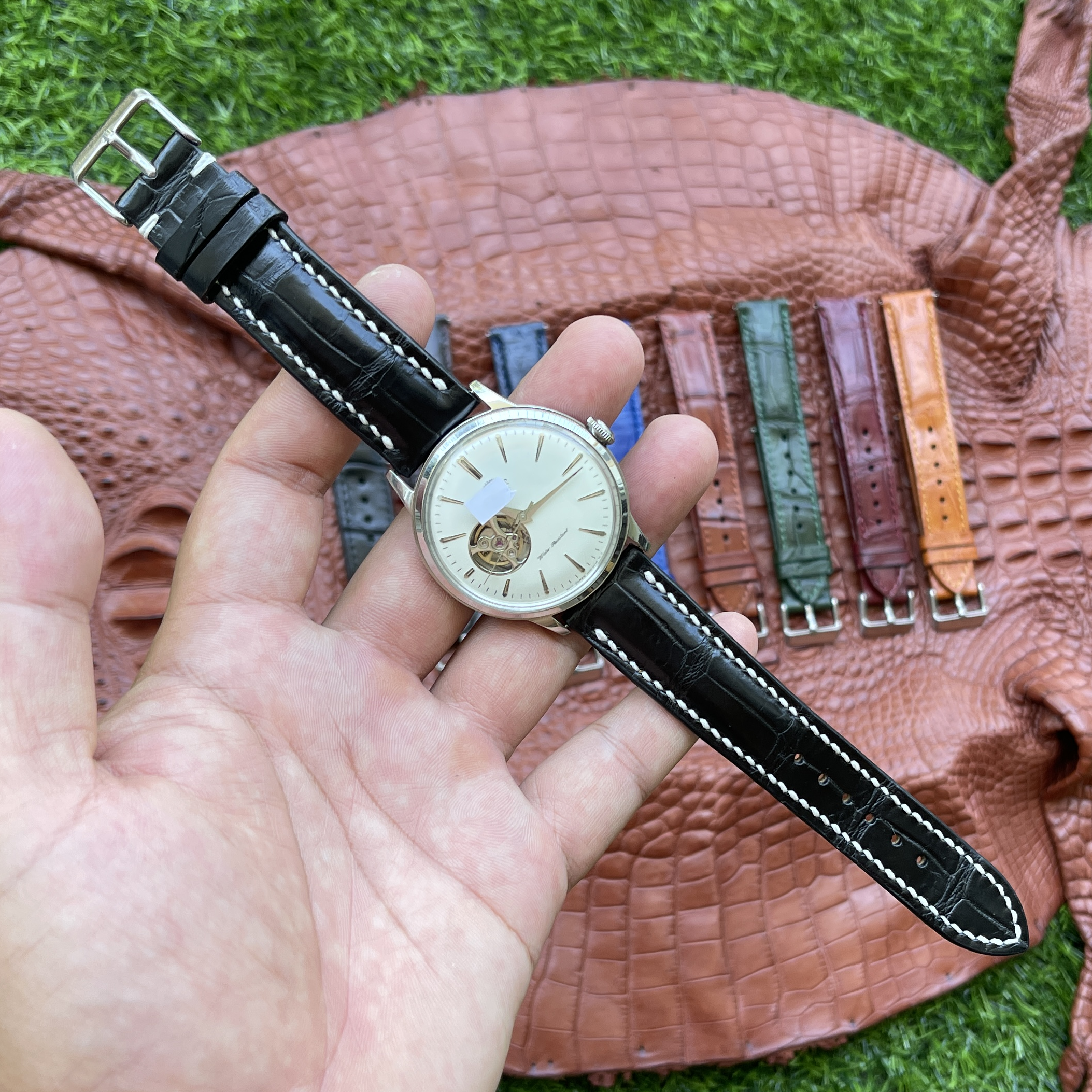 Hand Stitching Black Alligator Watch Strap DH-154