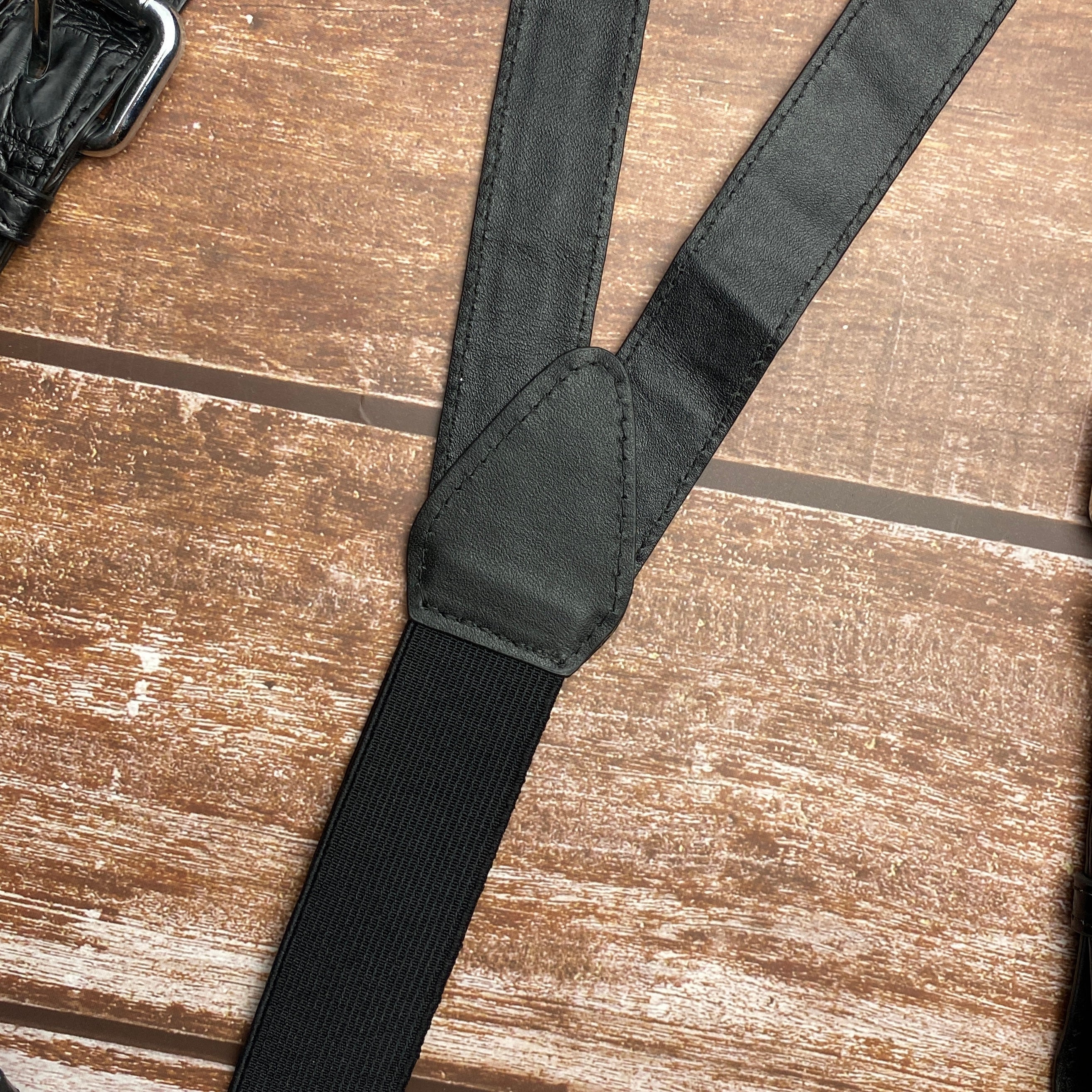 Alligator Y-Back Black Leather Suspenders Men Button End - Groomsmen Suspenders - Wedding Groom Suspenders Adjustable - Vinacreations