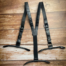 Alligator Y-Back Black Leather Suspenders Men Button End - Groomsmen Suspenders - Wedding Groom Suspenders Adjustable - Vinacreations