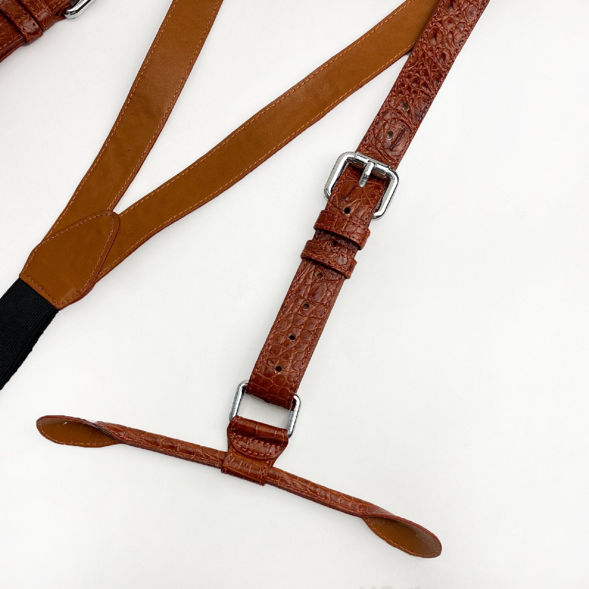 Alligator Y-Back Brown Leather Suspenders Men Button End - Wedding Party Groomsmen Suspenders Adjustable - Christmas Gift For Husband - Vinacreations