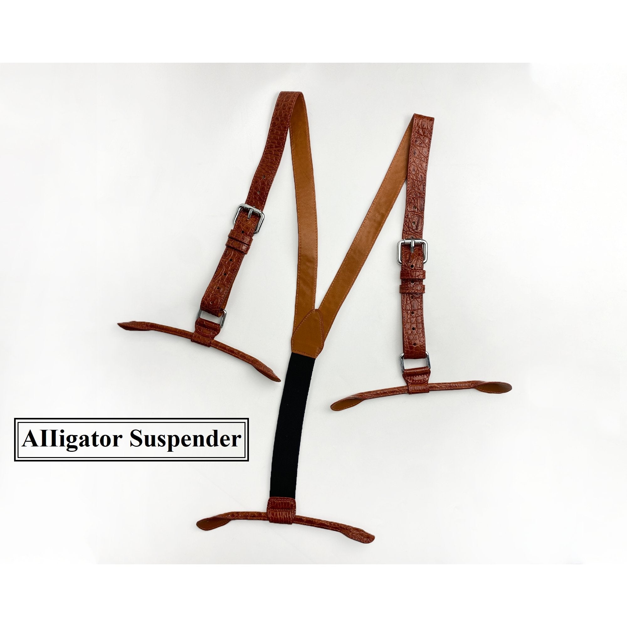 Alligator Y-Back Brown Leather Suspenders Men Button End - Wedding Party Groomsmen Suspenders Adjustable - Christmas Gift For Husband - Vinacreations