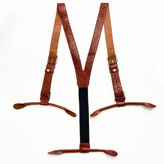 Alligator Y-Back Brown Leather Suspenders Men Button End - Wedding Party Groomsmen Suspenders Adjustable - Christmas Gift For Husband - Vinacreations