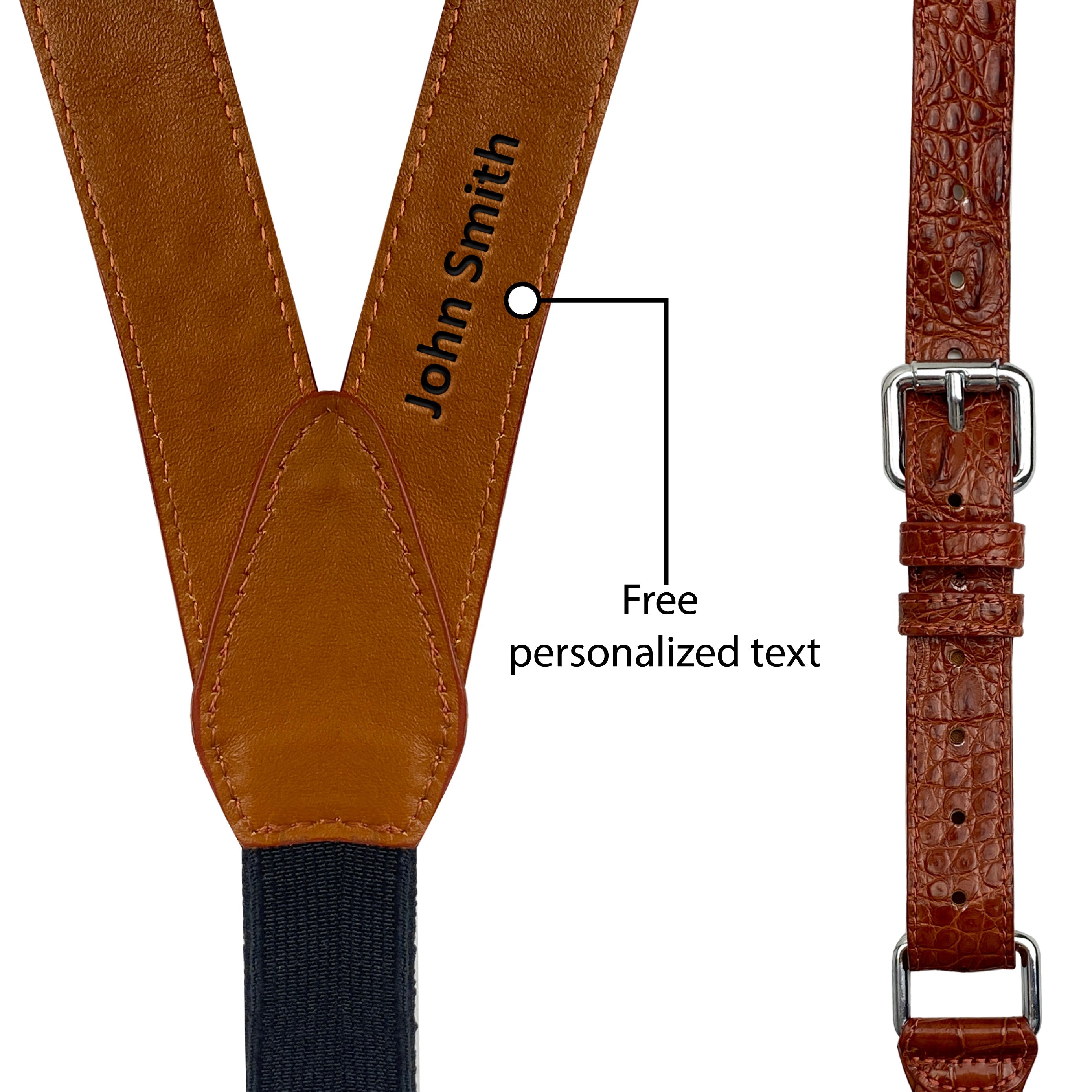 Alligator Y-Back Brown Leather Suspenders Men Button End - Wedding Party Groomsmen Suspenders Adjustable - Christmas Gift For Husband - Vinacreations