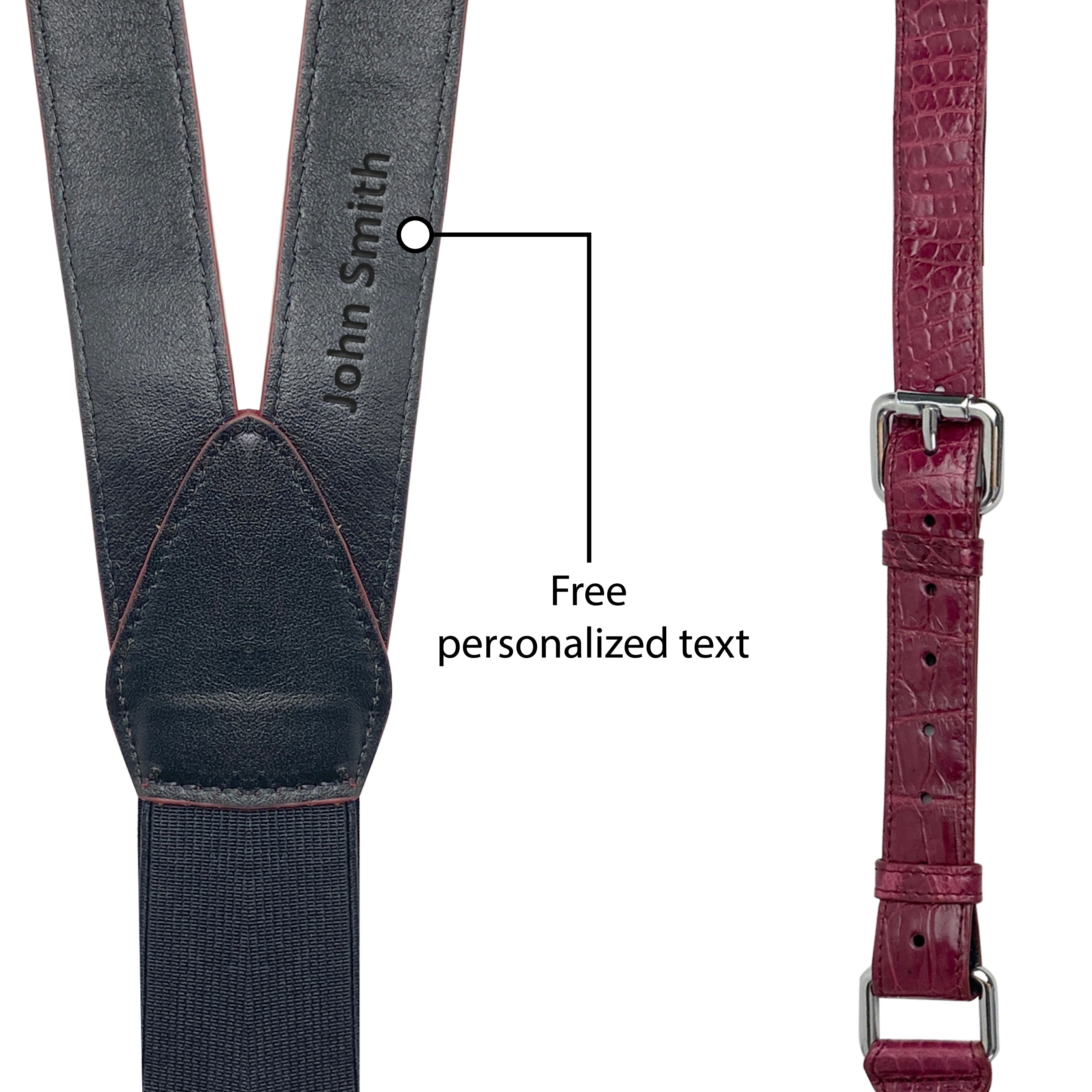 Alligator Y-Back Burgundy Leather Suspenders Men Button End - Groomsmen Suspenders - Wedding Groom Suspenders Adjustable - Vinacreations