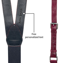 Alligator Y-Back Burgundy Leather Suspenders Men Button End - Groomsmen Suspenders - Wedding Groom Suspenders Adjustable - Vinacreations