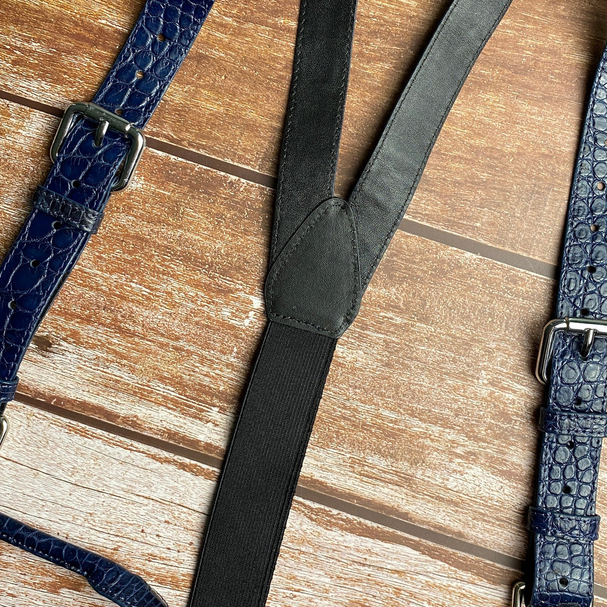 Alligator Y-Back Navy Blue Leather Suspenders Men Button End - Groomsmen Suspenders - Wedding Groom Suspenders Adjustable - Vinacreations