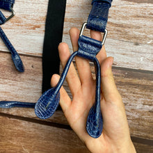 Alligator Y-Back Navy Blue Leather Suspenders Men Button End - Groomsmen Suspenders - Wedding Groom Suspenders Adjustable - Vinacreations