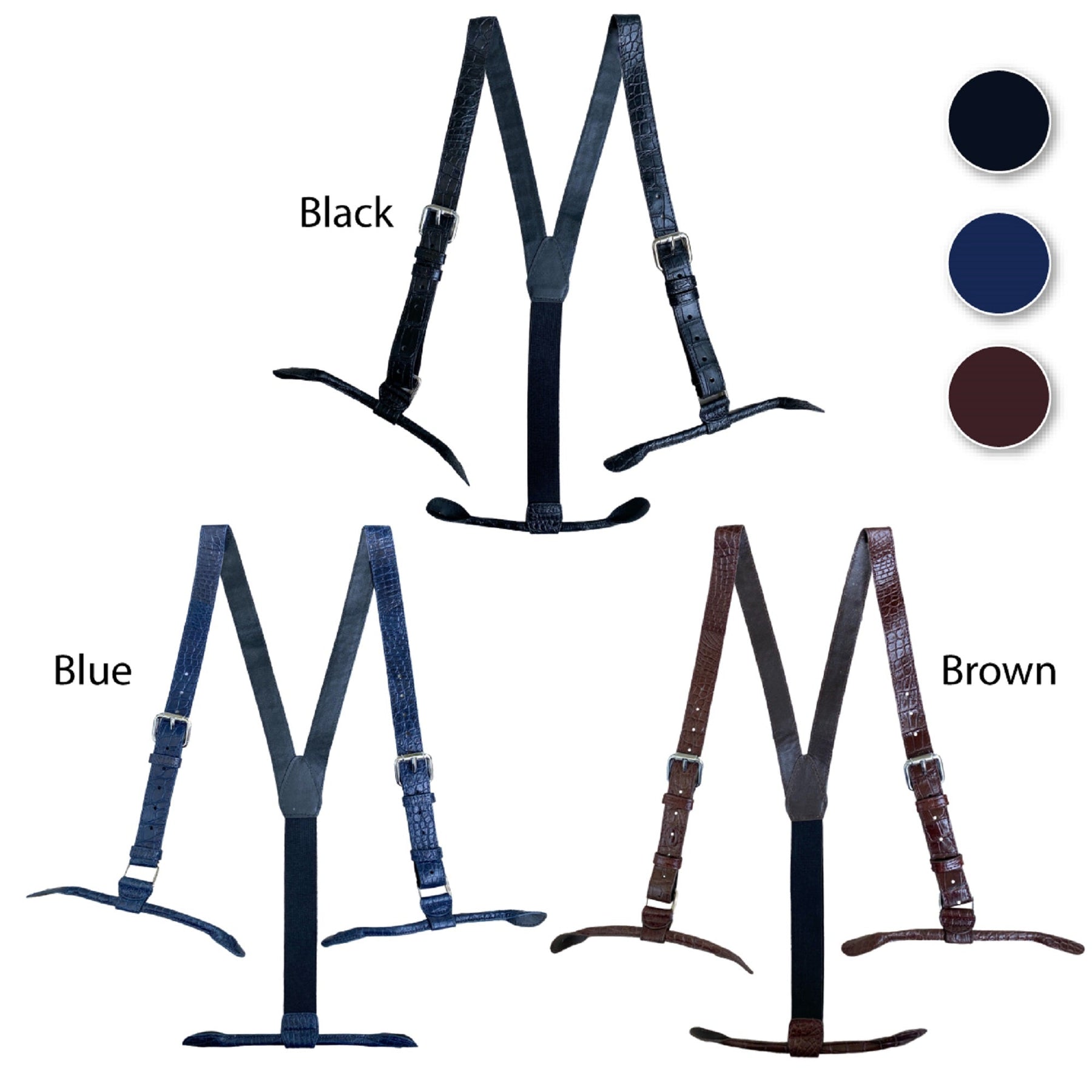 Alligator Y-Back Navy Blue Leather Suspenders Men Button End - Groomsmen Suspenders - Wedding Groom Suspenders Adjustable - Vinacreations