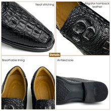 Black Mens Alligator Leather Slip-On Loafer Shoes For Men | Crocodile Hornback Leather Loffer | SH51F