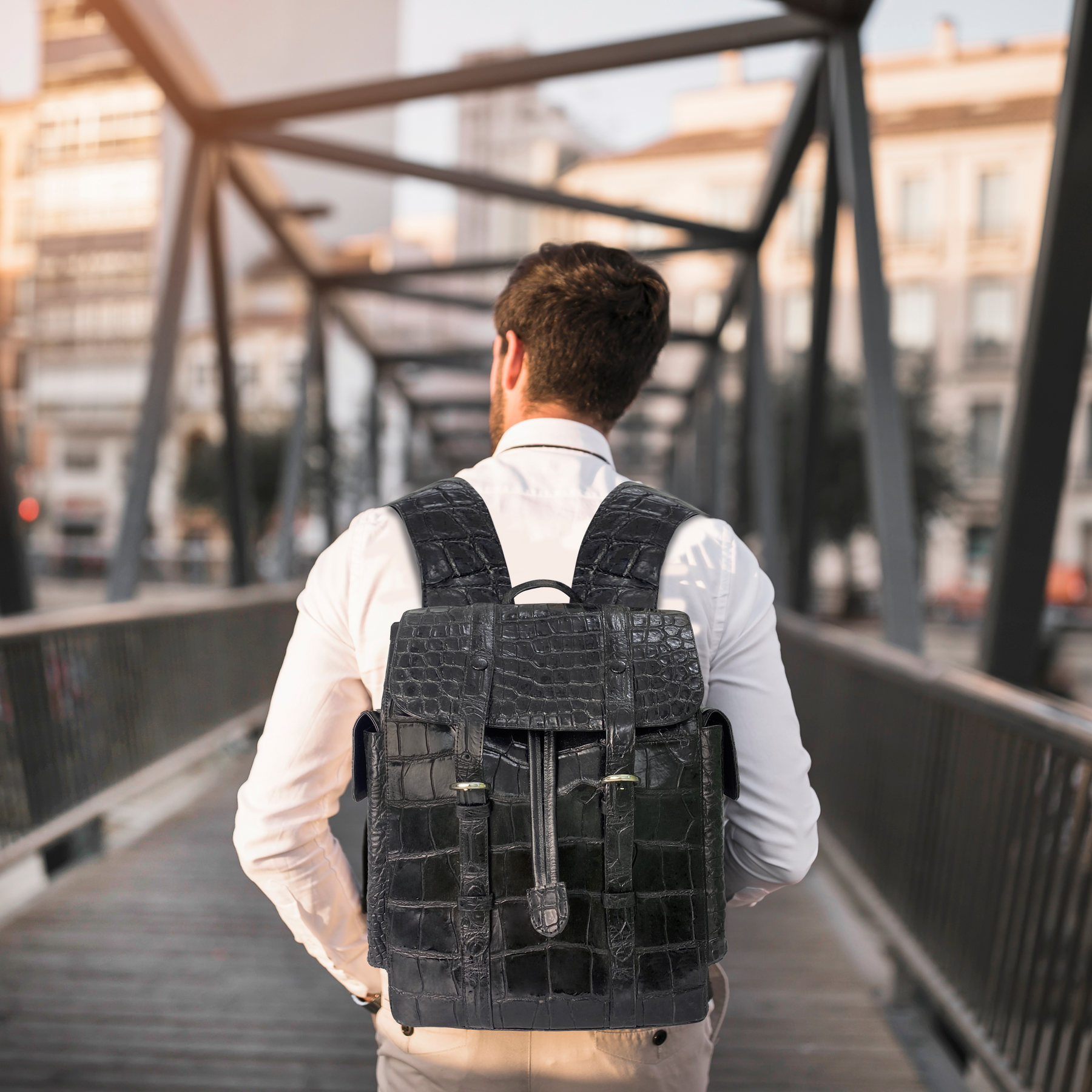 Alligator Leather Backpack for Men, Luxury Business Backpacks Large Capacity