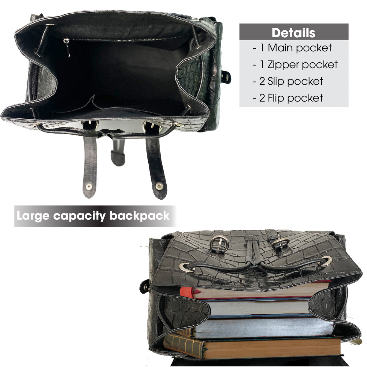 Alligator Leather Backpack for Men, Luxury Business Backpacks Large Capacity