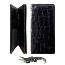 Black Double Side Alligator Long Wallet For Men | Luxury Crocodile Leather Business Tall Bifold Wallet RFID Blocking | LON11-CS