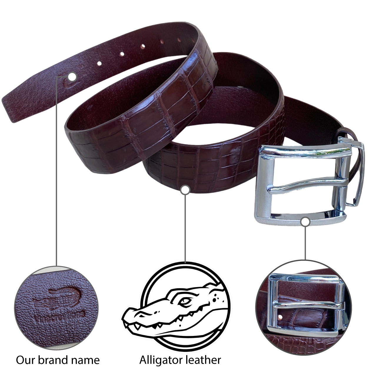 Premium Dark Brown Alligator Belt Men's - Pin Buckle 