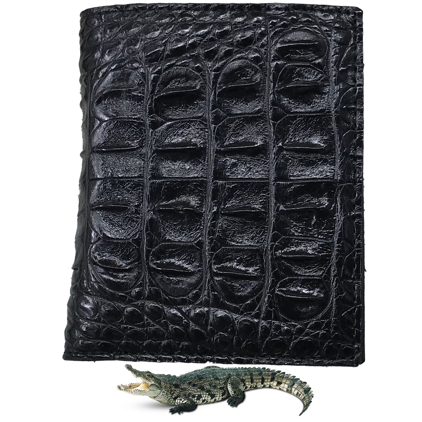 Black Alligator Horn Back Skin Bifold Vertical Wallet For Men | Handmade Crocodile Leather Wallet RFID Blocking | VL5678 - Vinacreations