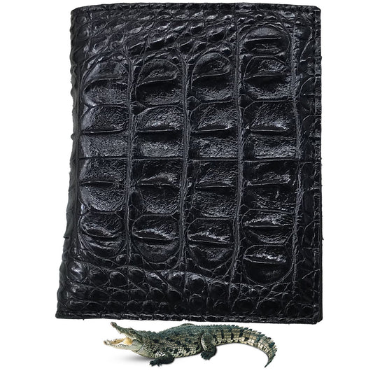 Black Alligator Horn Back Skin Bifold Vertical Wallet For Men | Handmade Crocodile Leather Wallet RFID Blocking | VL5678 - Vinacreations