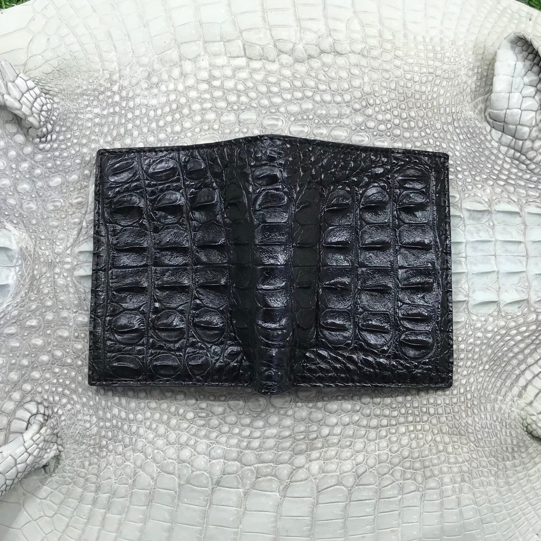 Black Alligator Horn Back Skin Bifold Vertical Wallet For Men | Handmade Crocodile Leather Wallet RFID Blocking | VL5678 - Vinacreations