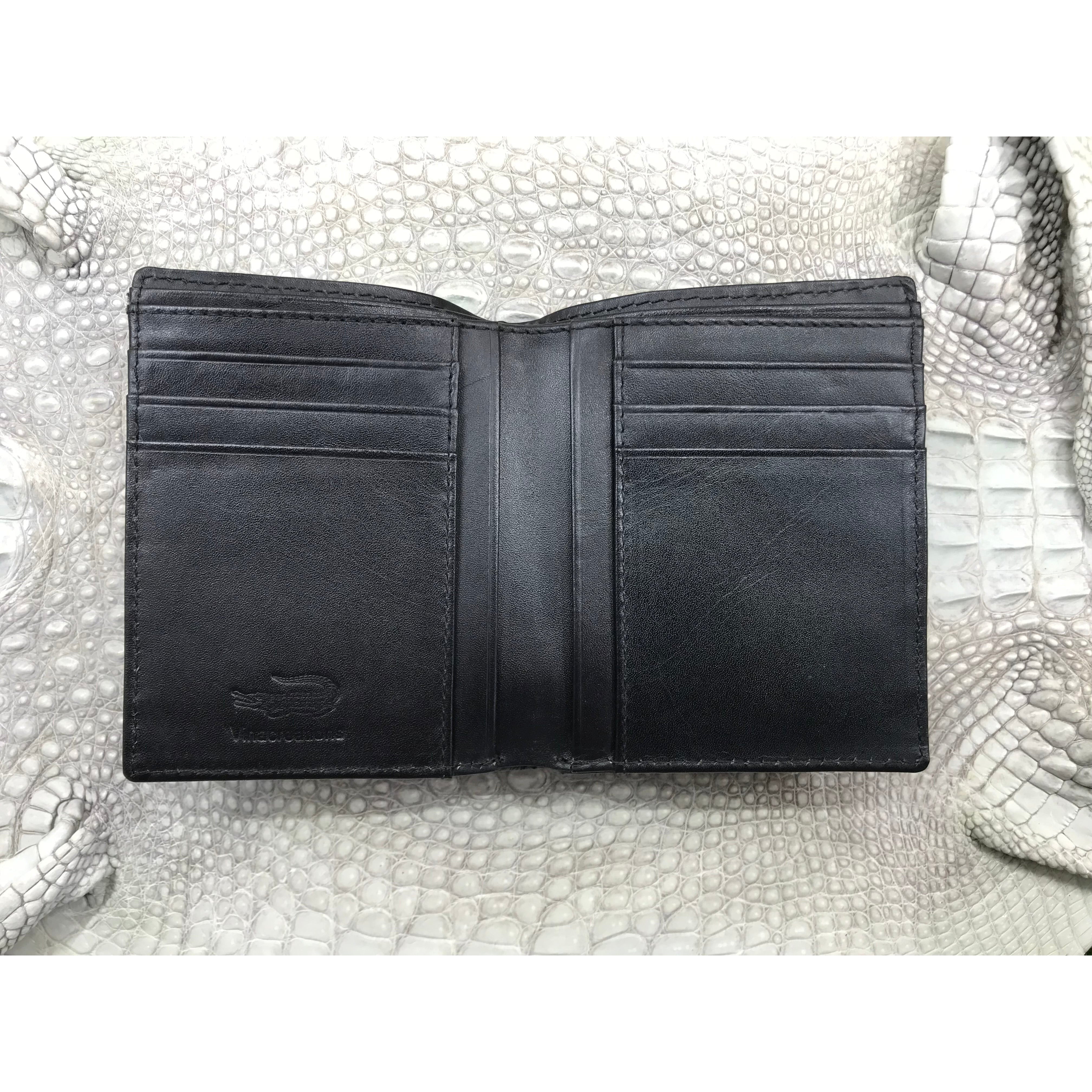 Black Alligator Horn Back Skin Bifold Vertical Wallet For Men | Handmade Crocodile Leather Wallet RFID Blocking | VL5712 - Vinacreations