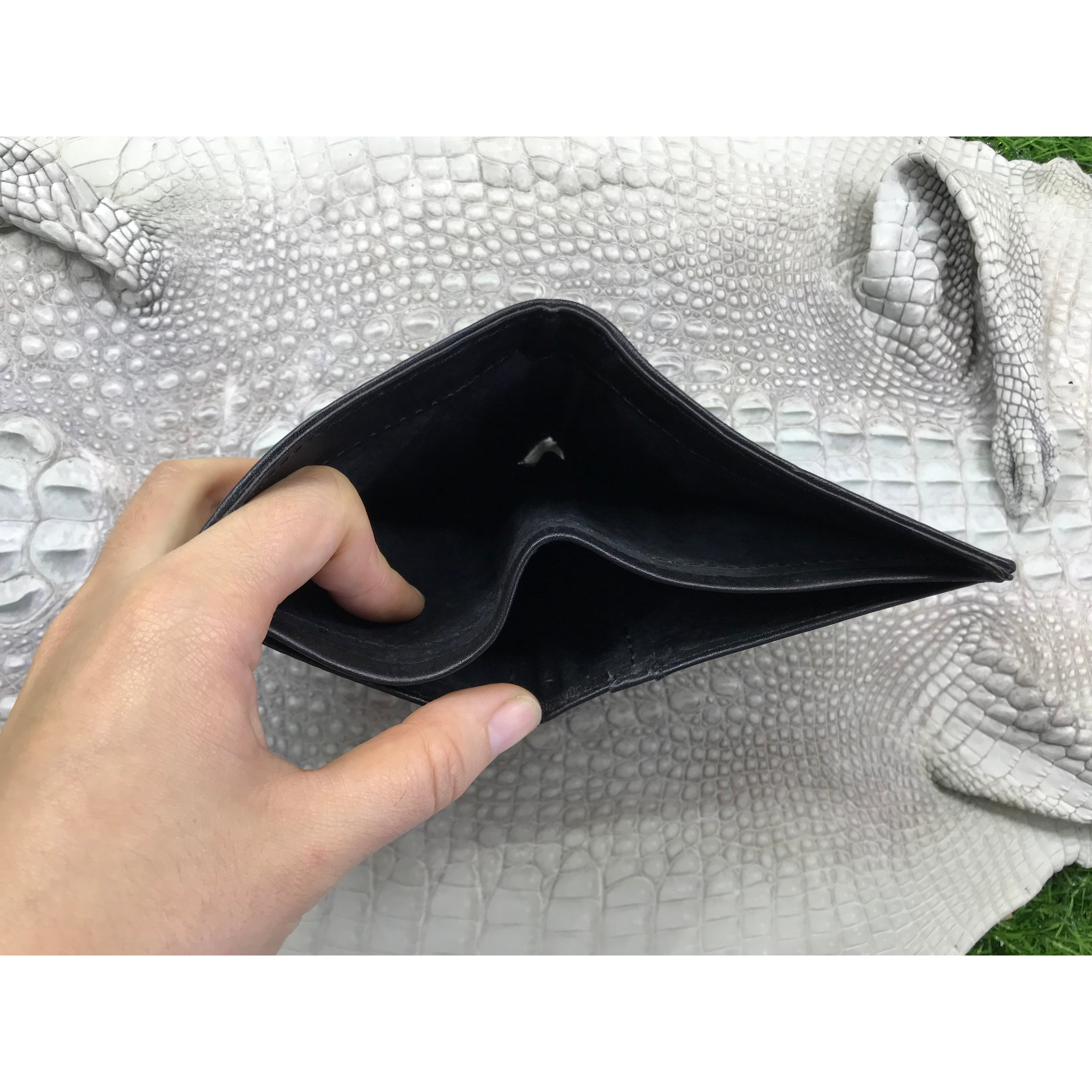 Black Alligator Horn Back Skin Bifold Vertical Wallet For Men | Handmade Crocodile Leather Wallet RFID Blocking | VL5712 - Vinacreations