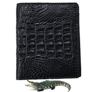 Black Alligator Horn Back Skin Bifold Vertical Wallet For Men | Handmade Crocodile Leather Wallet RFID Blocking | VL5736