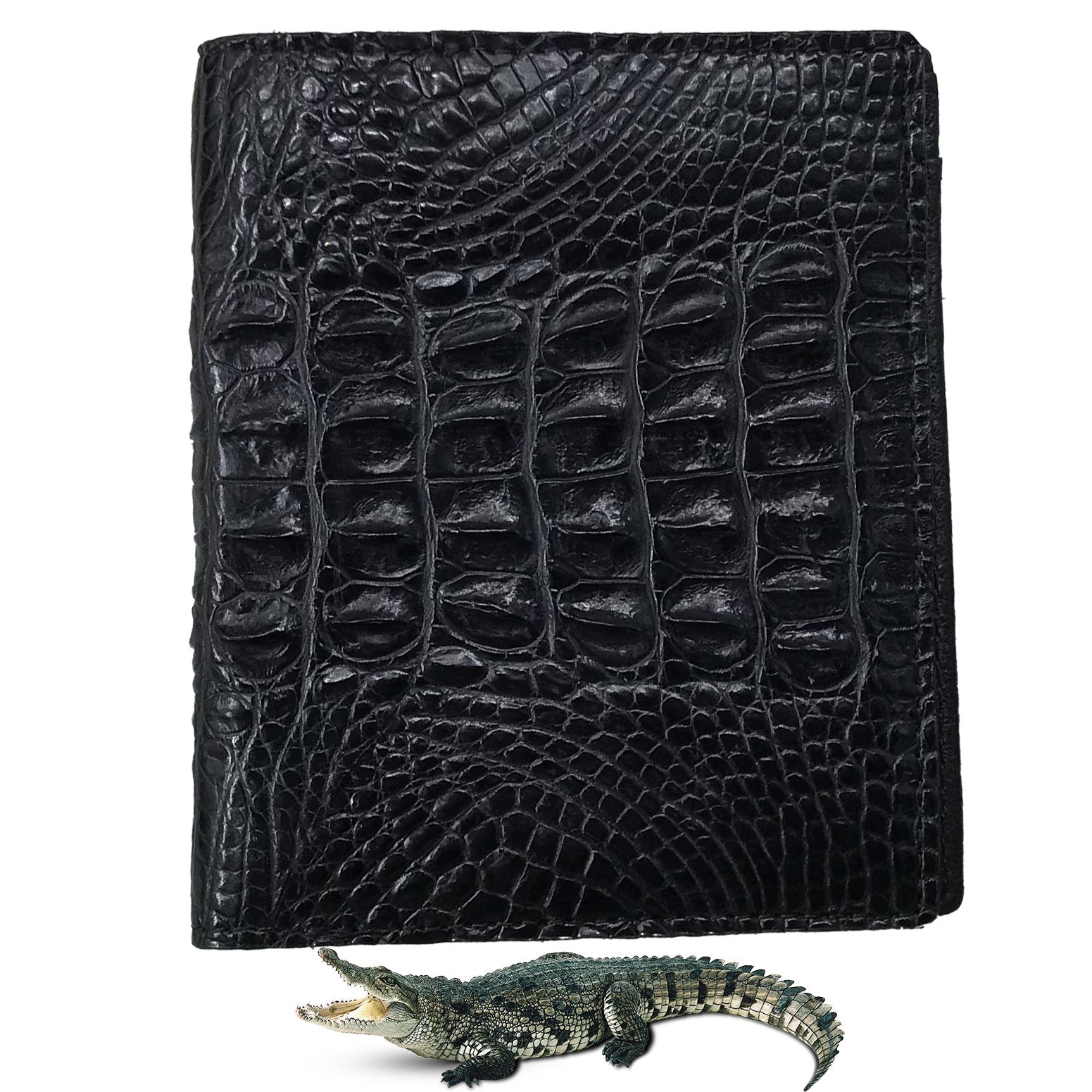 Black Alligator Horn Back Skin Bifold Vertical Wallet For Men | Handmade Crocodile Leather Wallet RFID Blocking | VL5736 - Vinacreations