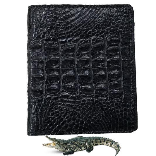 Black Alligator Horn Back Skin Bifold Vertical Wallet For Men | Handmade Crocodile Leather Wallet RFID Blocking | VL5736 - Vinacreations