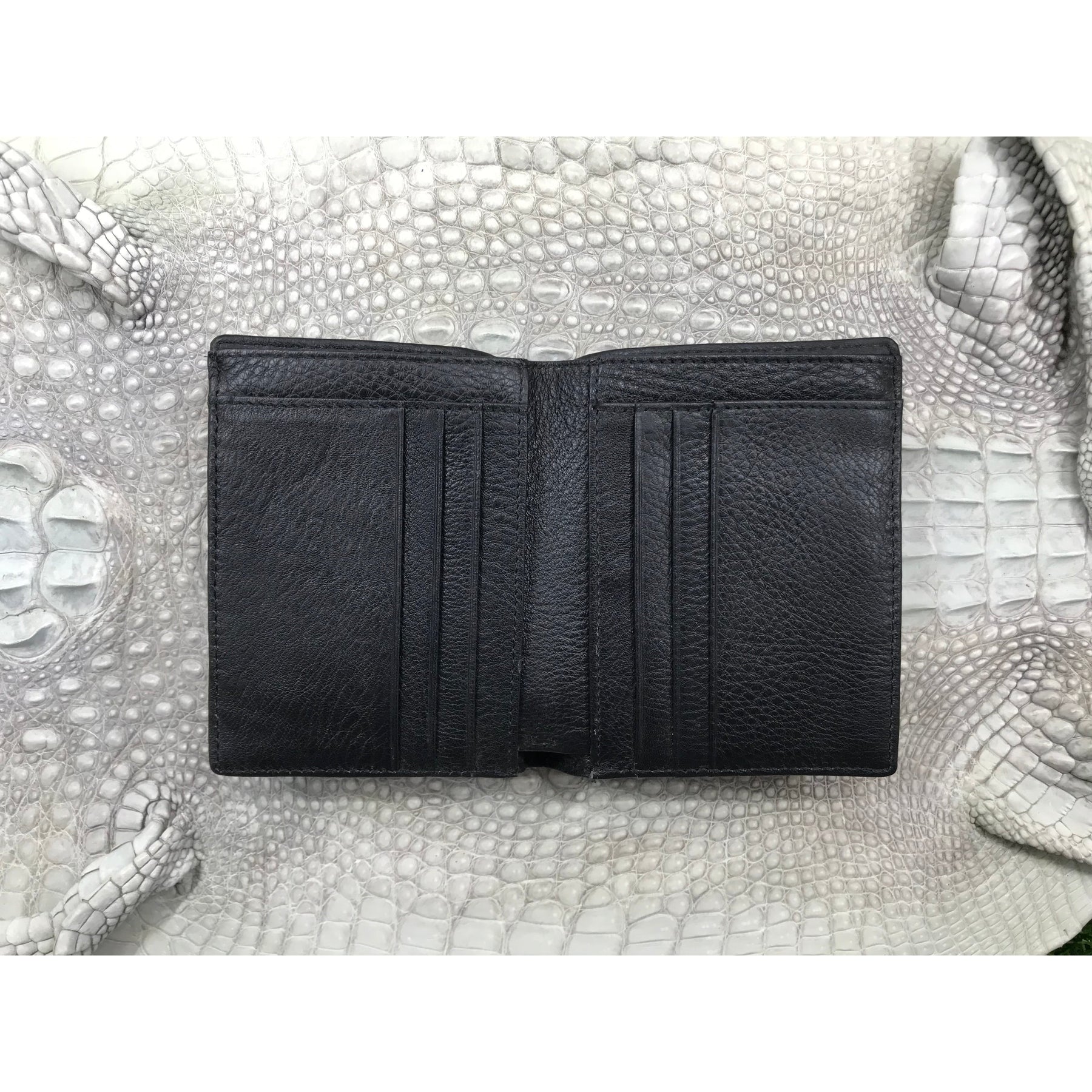 Black Alligator Horn Back Skin Bifold Vertical Wallet For Men | Handmade Crocodile Leather Wallet RFID Blocking | VL5736 - Vinacreations