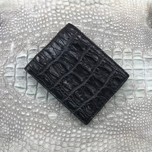 Black Alligator Horn Back Skin Bifold Wallet For Men | Handmade Crocodile Leather Wallet RFID Blocking | VL5589 - Vinacreations