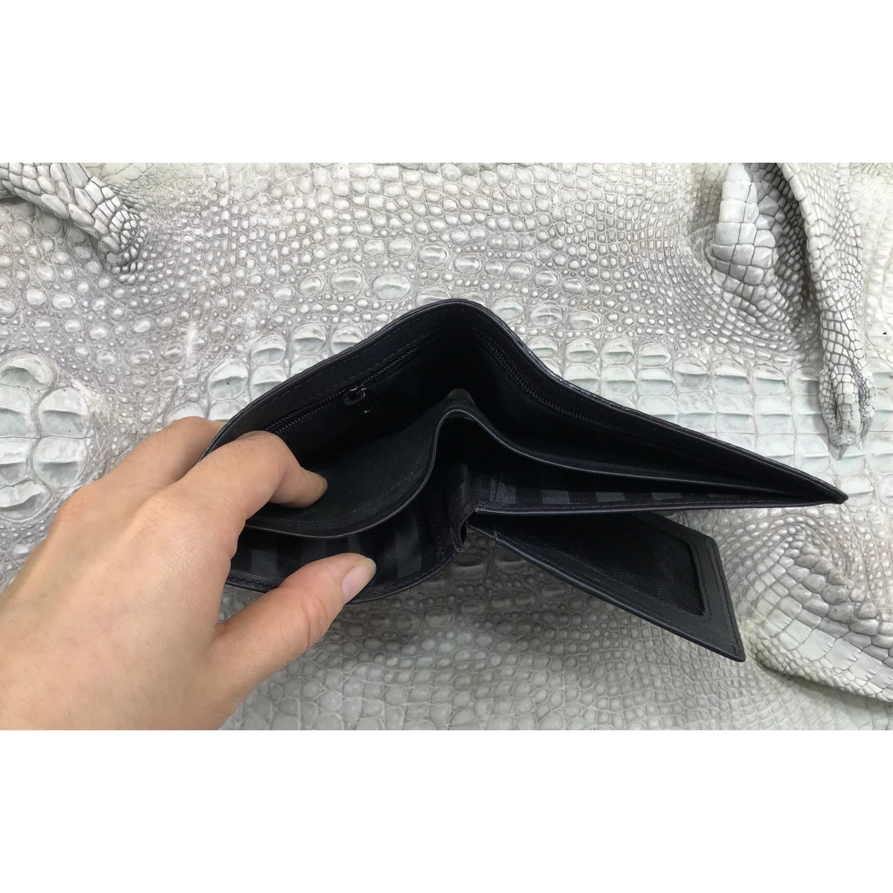 Black Alligator Horn Back Skin Bifold Wallet For Men | Handmade Crocodile Leather Wallet RFID Blocking | VL5654 - Vinacreations
