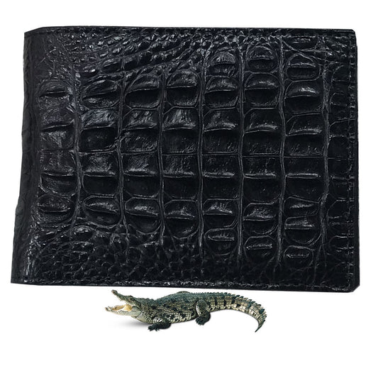 Black Alligator Horn Back Skin Bifold Wallet For Men | Handmade Crocodile Leather Wallet RFID Blocking | VL5654 - Vinacreations