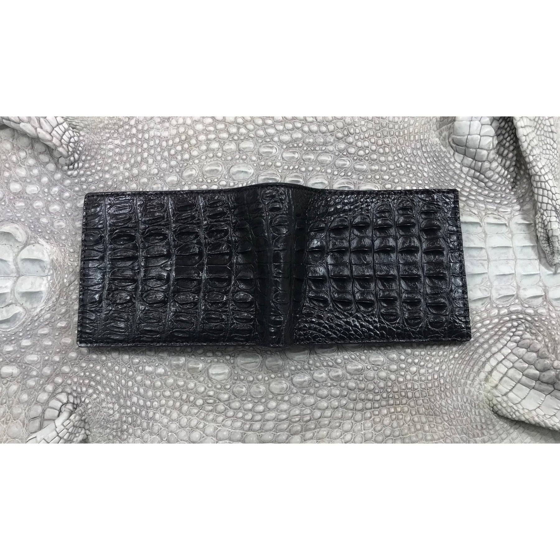 Black Alligator Horn Back Skin Bifold Wallet For Men | Handmade Crocodile Leather Wallet RFID Blocking | VL5654 - Vinacreations