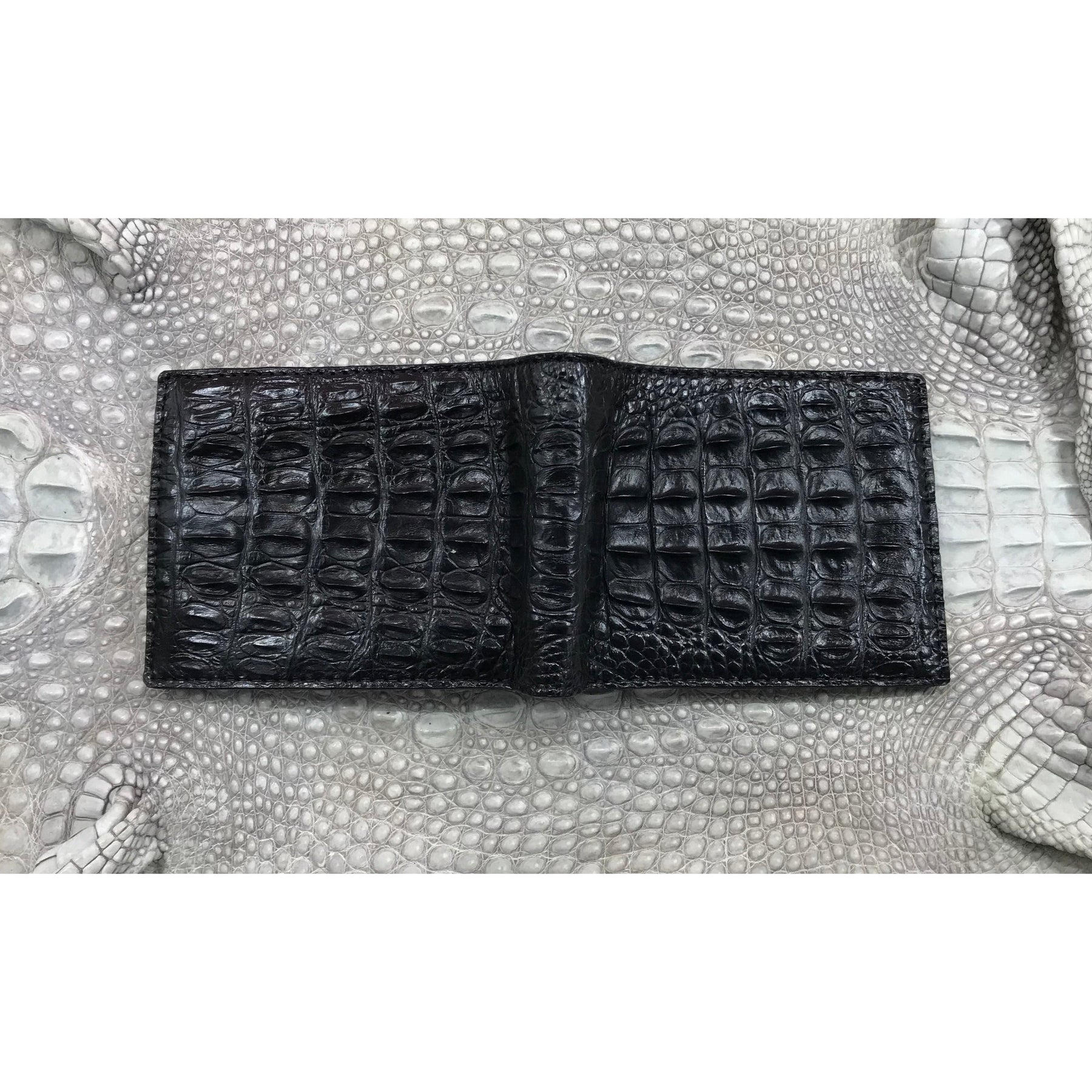 Black Alligator Horn Back Skin Bifold Wallet For Men | Handmade Crocodile Leather Wallet RFID Blocking | VL5655 - Vinacreations