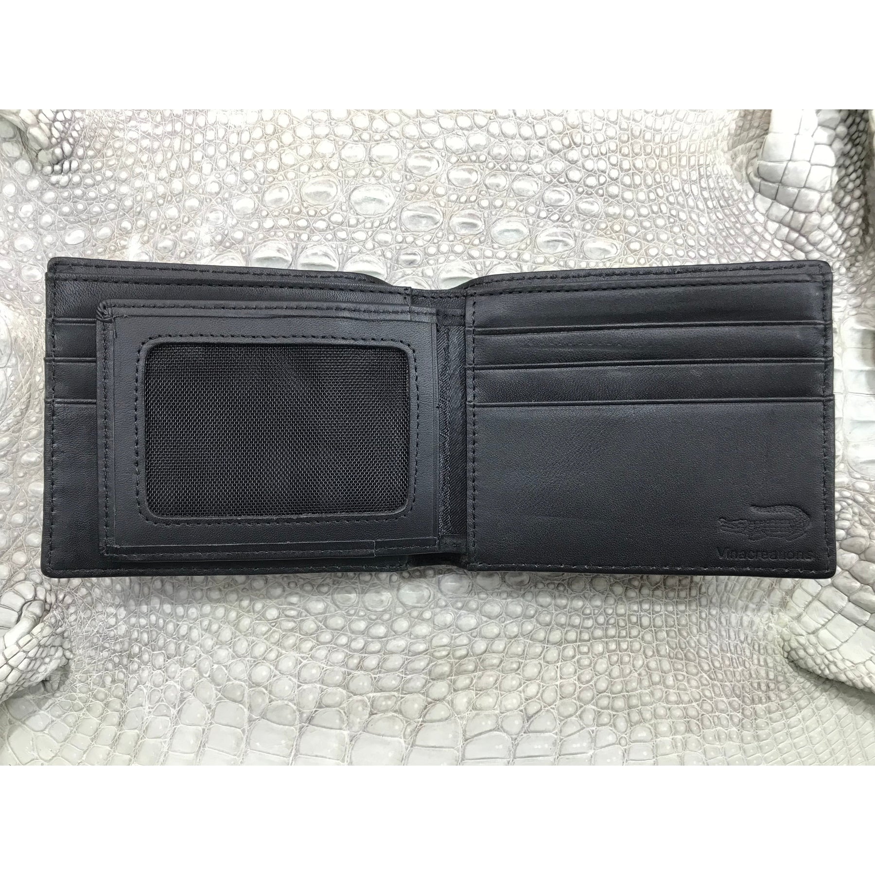 Black Alligator Horn Back Skin Bifold Wallet For Men | Handmade Crocodile Leather Wallet RFID Blocking | VL5655 - Vinacreations