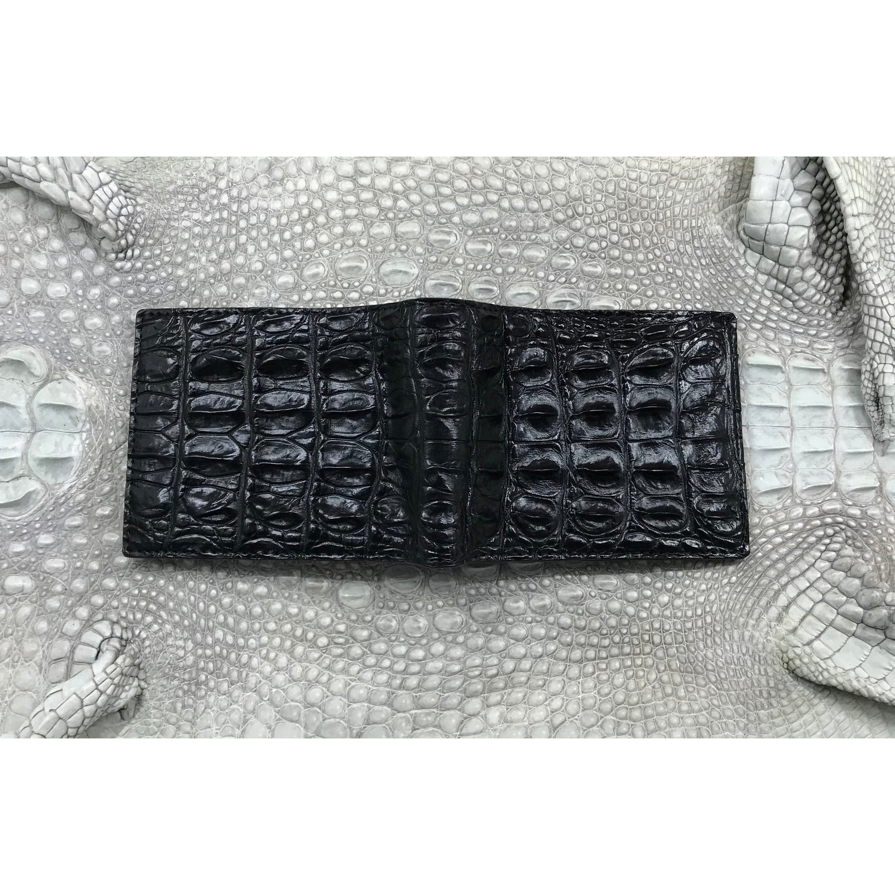 Black Alligator Horn Back Skin Bifold Wallet For Men | Handmade Crocodile Leather Wallet RFID Blocking | VL5730 - Vinacreations