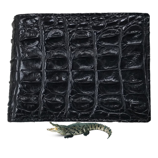 Black Alligator Horn Back Skin Bifold Wallet For Men | Handmade Crocodile Leather Wallet RFID Blocking | VL5730 - Vinacreations