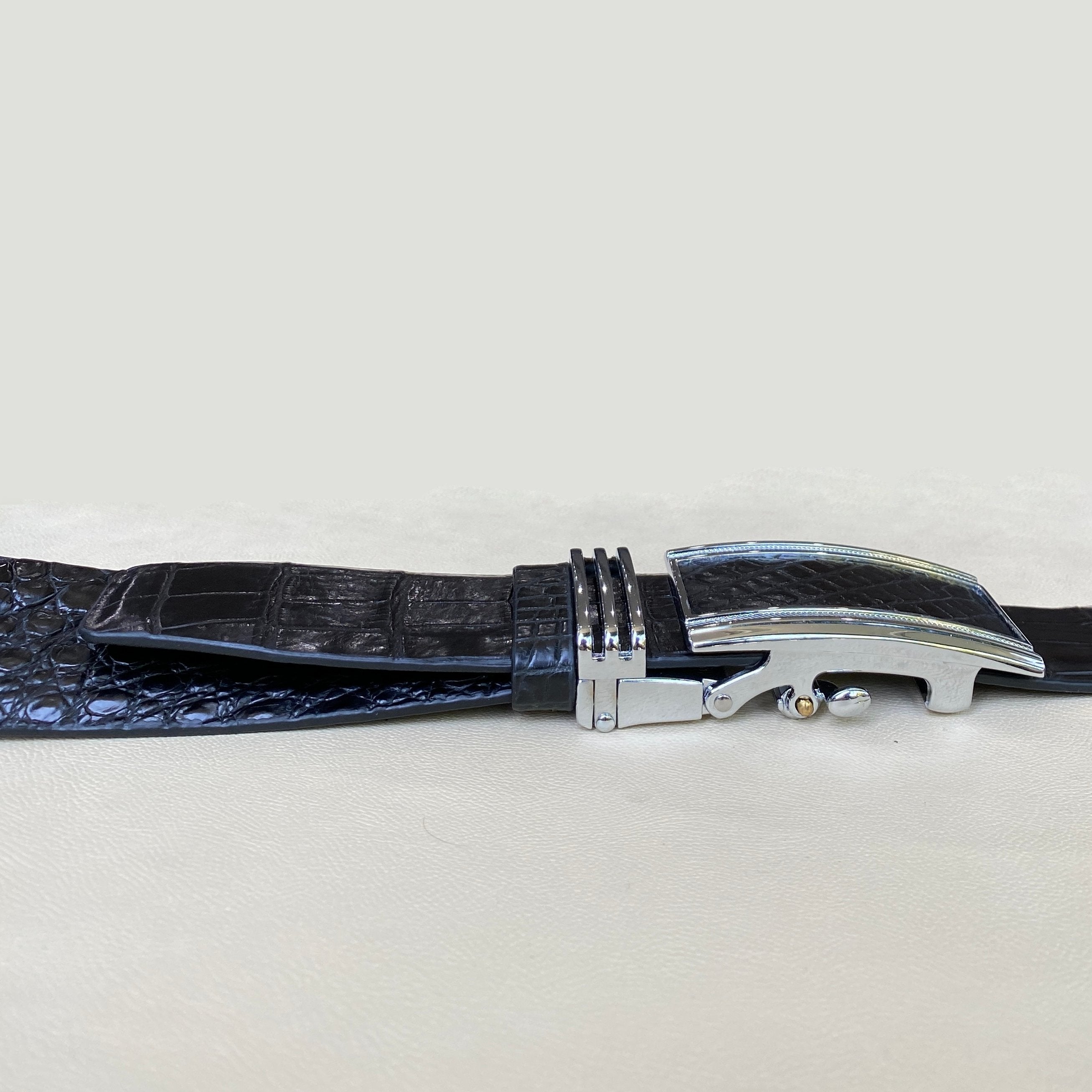 Black Alligator Hornback Leather Belt For Men - Automatic Buckle | BEHO11 - Vinacreations