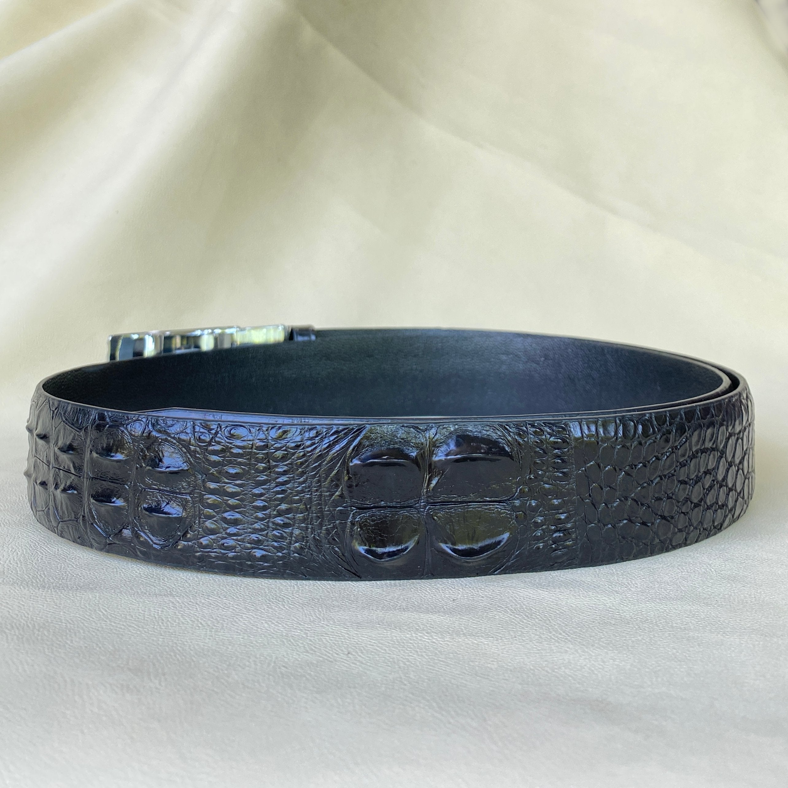 Black Alligator Hornback Leather Belt For Men - Automatic Buckle | BEHO11 - Vinacreations