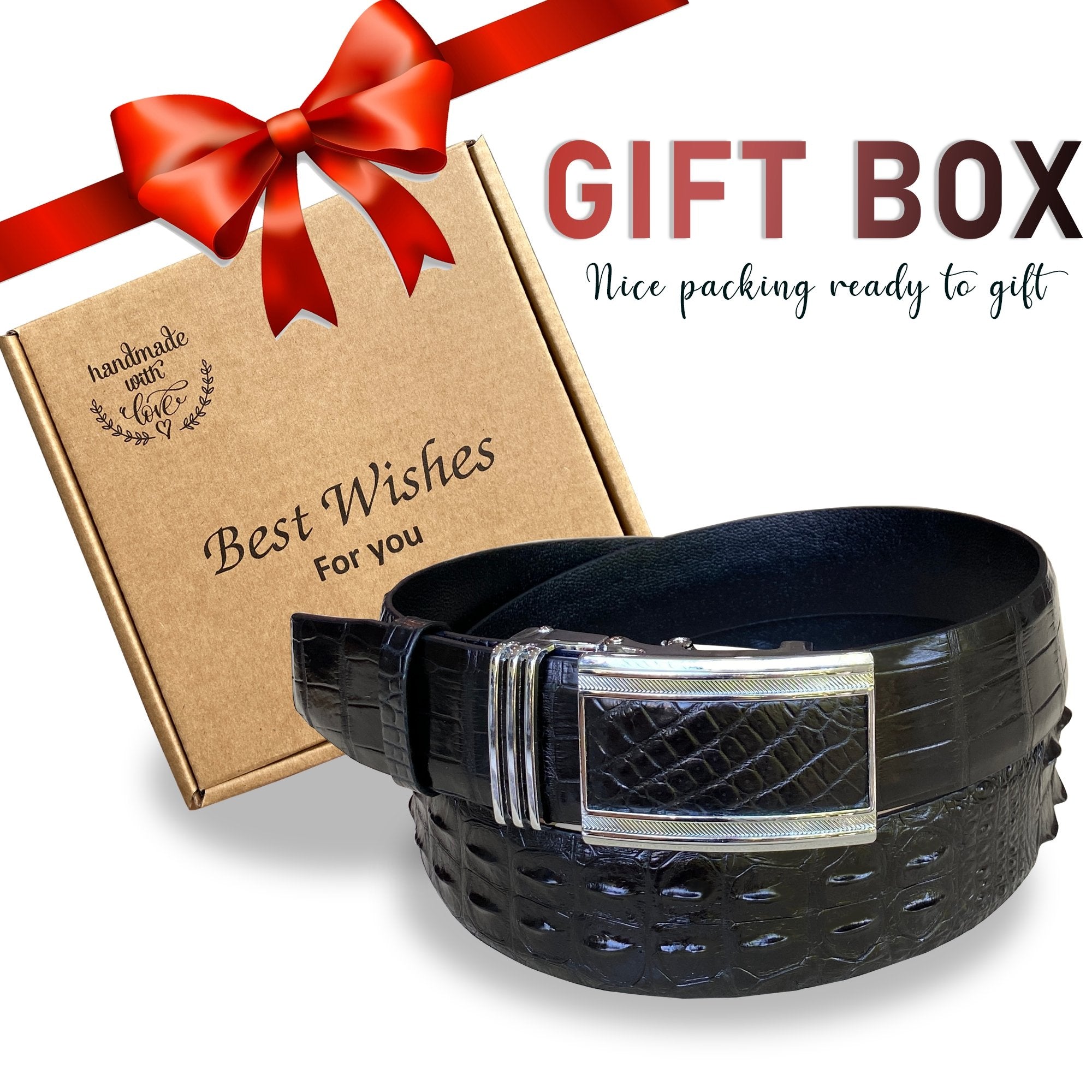 Black Alligator Hornback Leather Belt For Men - Automatic Buckle | BEHO11 - Vinacreations