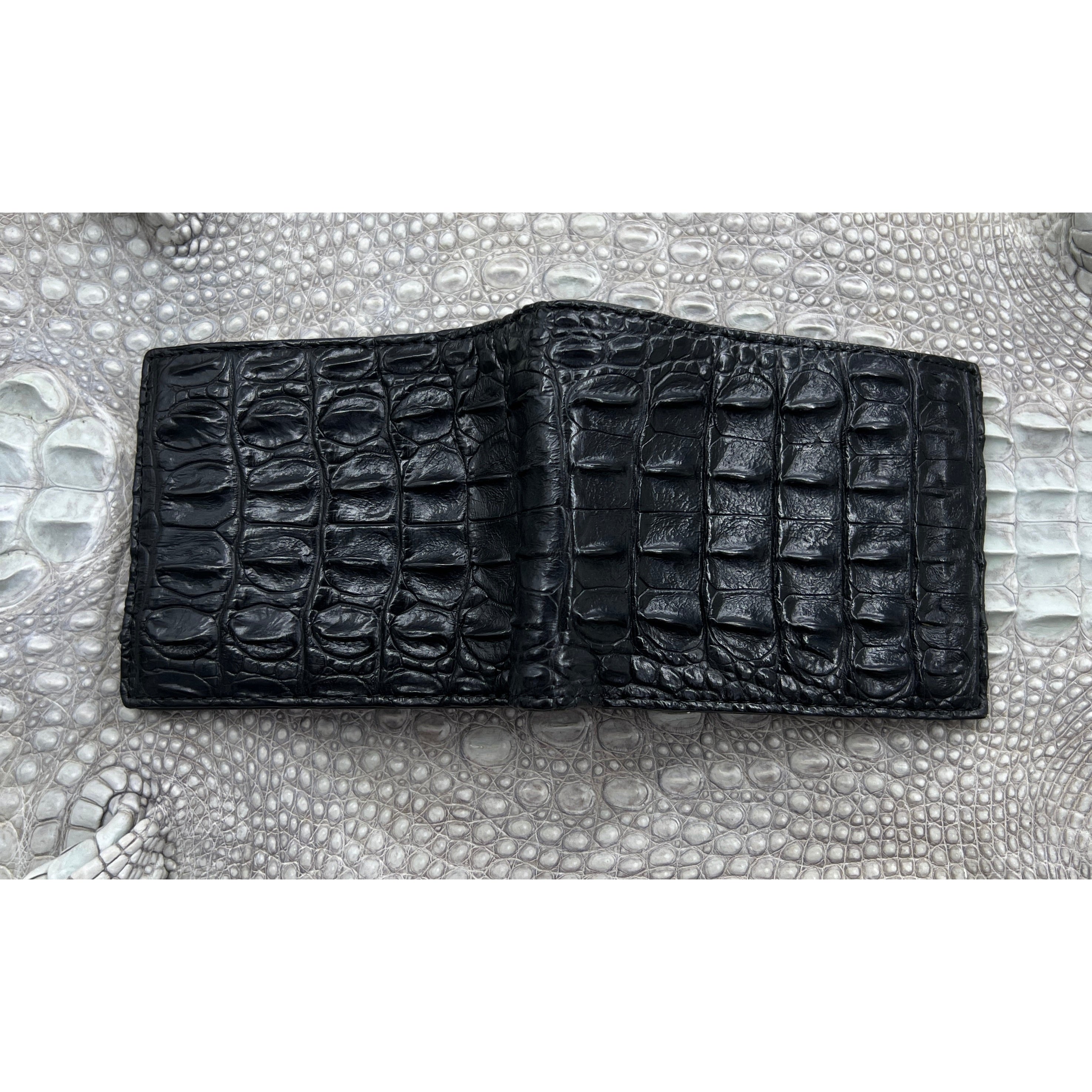 Black Alligator Hornback Skin Bifold Wallet For Men | Handmade Crocodile Leather Wallet RFID Blocking | VL4566 - Vinacreations