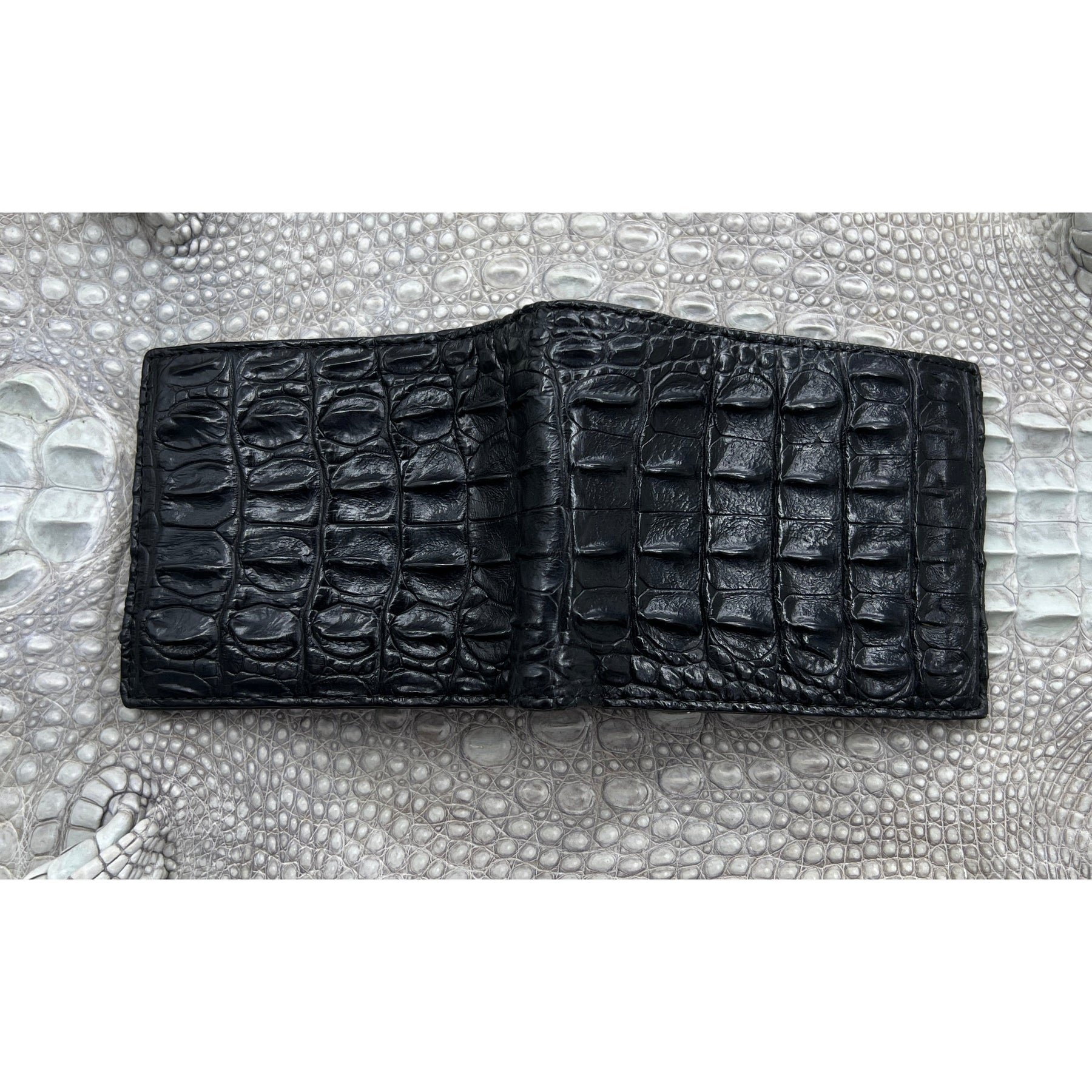 Black Alligator Hornback Skin Bifold Wallet For Men | Handmade Crocodile Leather Wallet RFID Blocking | VL4566 - Vinacreations