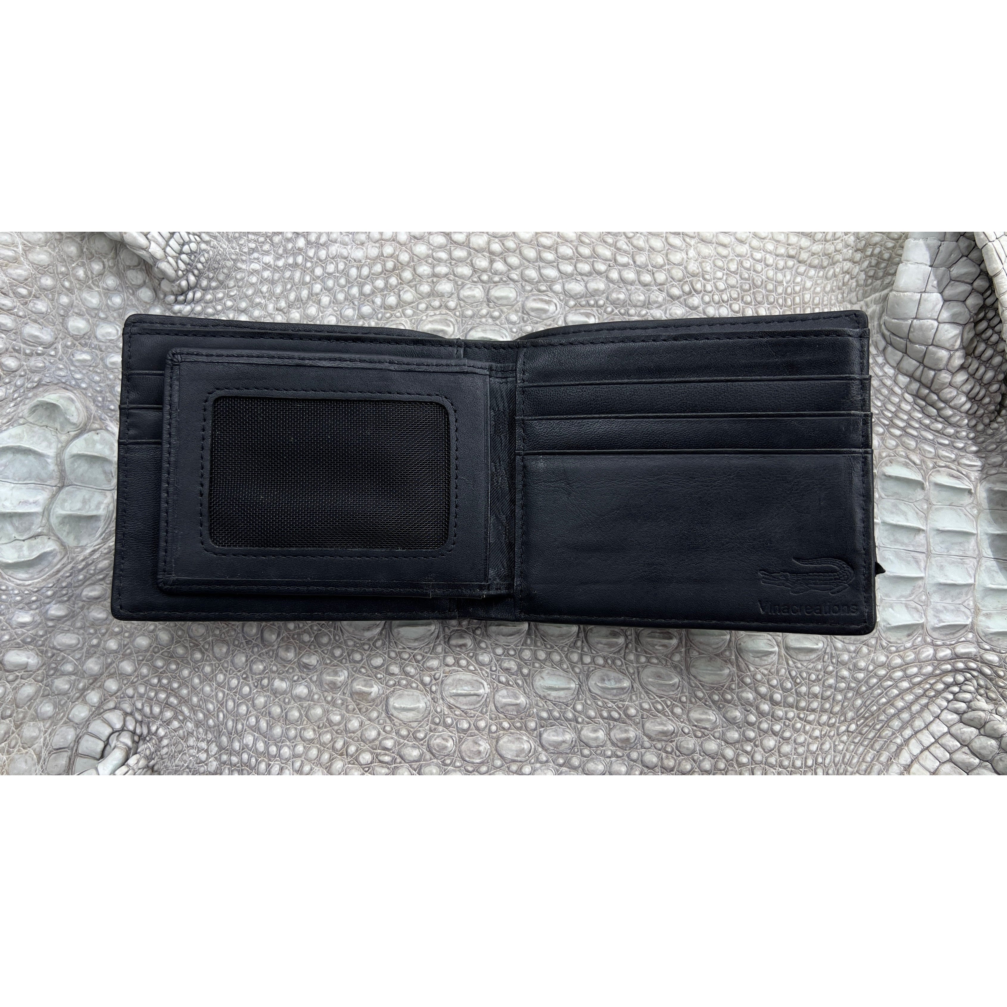 Black Alligator Hornback Skin Bifold Wallet For Men | Handmade Crocodile Leather Wallet RFID Blocking | VL4566 - Vinacreations