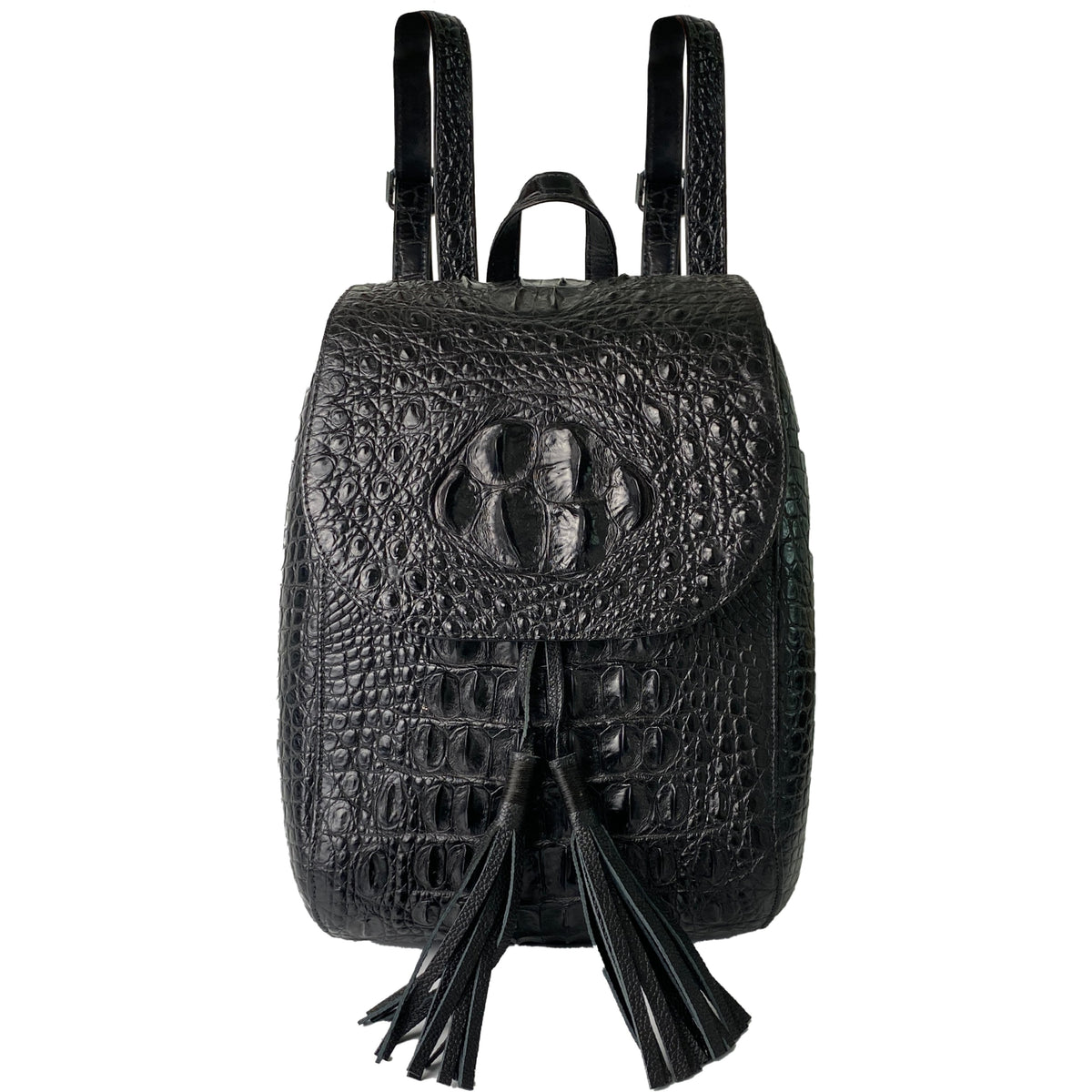 Black Alligator Leather Backpack Rucksack Women, Small Unique Bag Christmas Gift For Women - Vinacreations