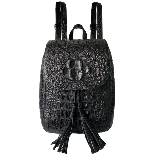 Black Alligator Leather Backpack Rucksack Women, Small Unique Bag Christmas Gift For Women - Vinacreations