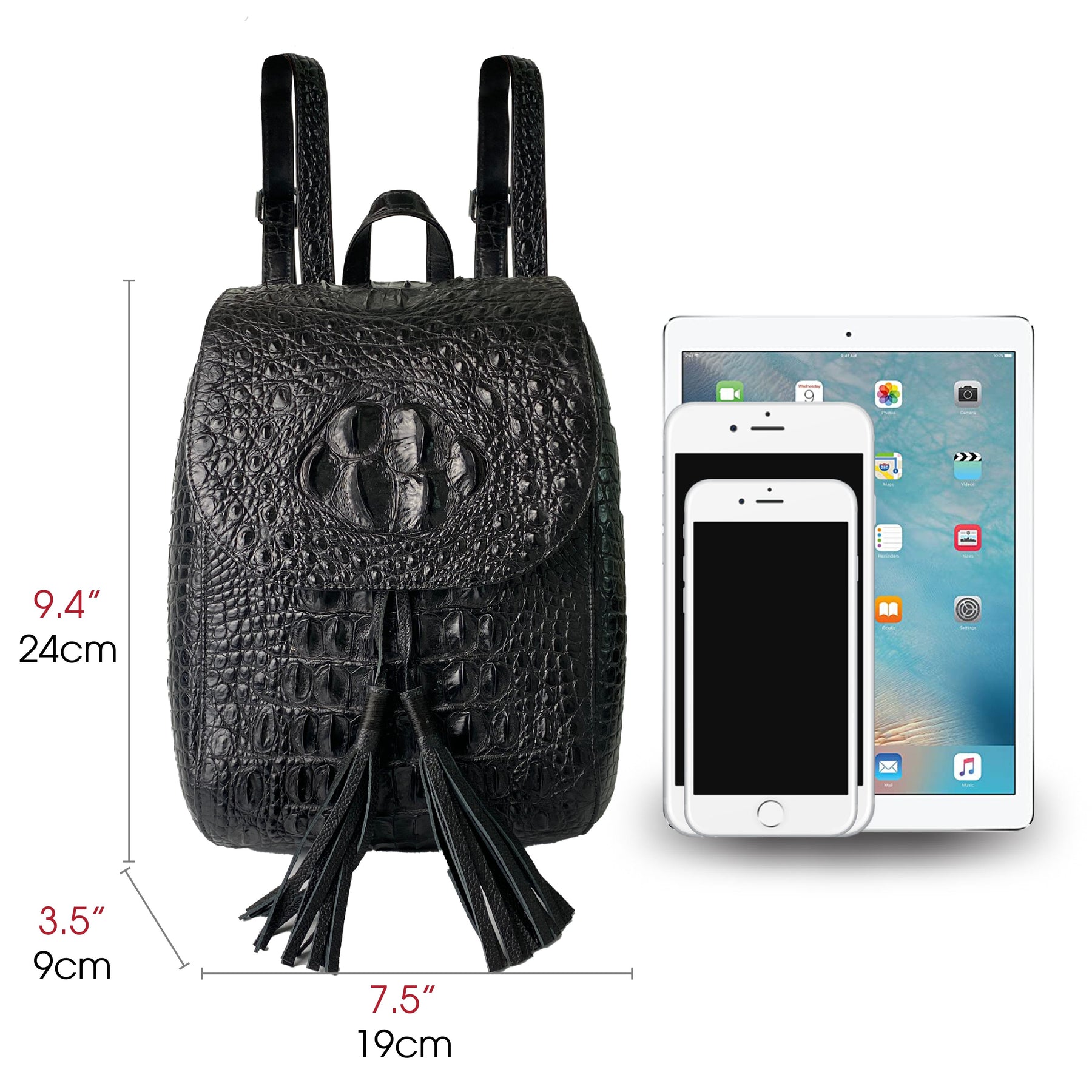 Black Alligator Leather Backpack Rucksack Women, Small Unique Bag Christmas Gift For Women - Vinacreations