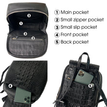 Black Alligator Leather Backpack Rucksack Women, Small Unique Bag Christmas Gift For Women - Vinacreations
