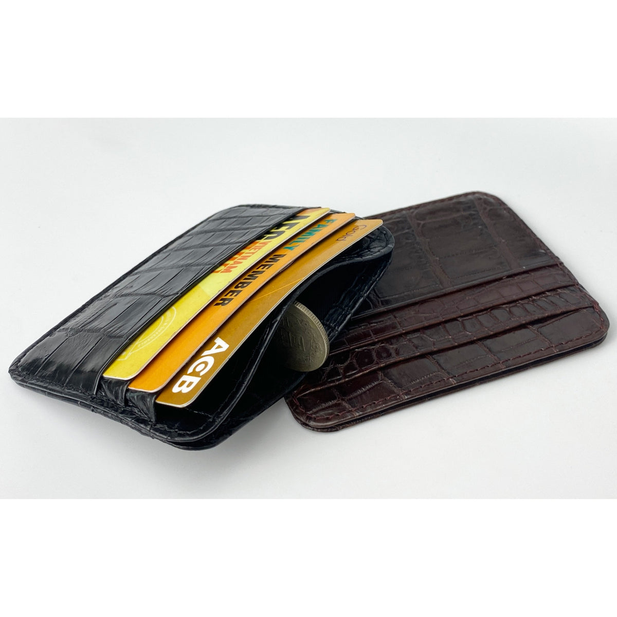 Black Alligator Leather Credit Card Holder | RFID Blocking | BLACK-CARD-11 - Vinacreations