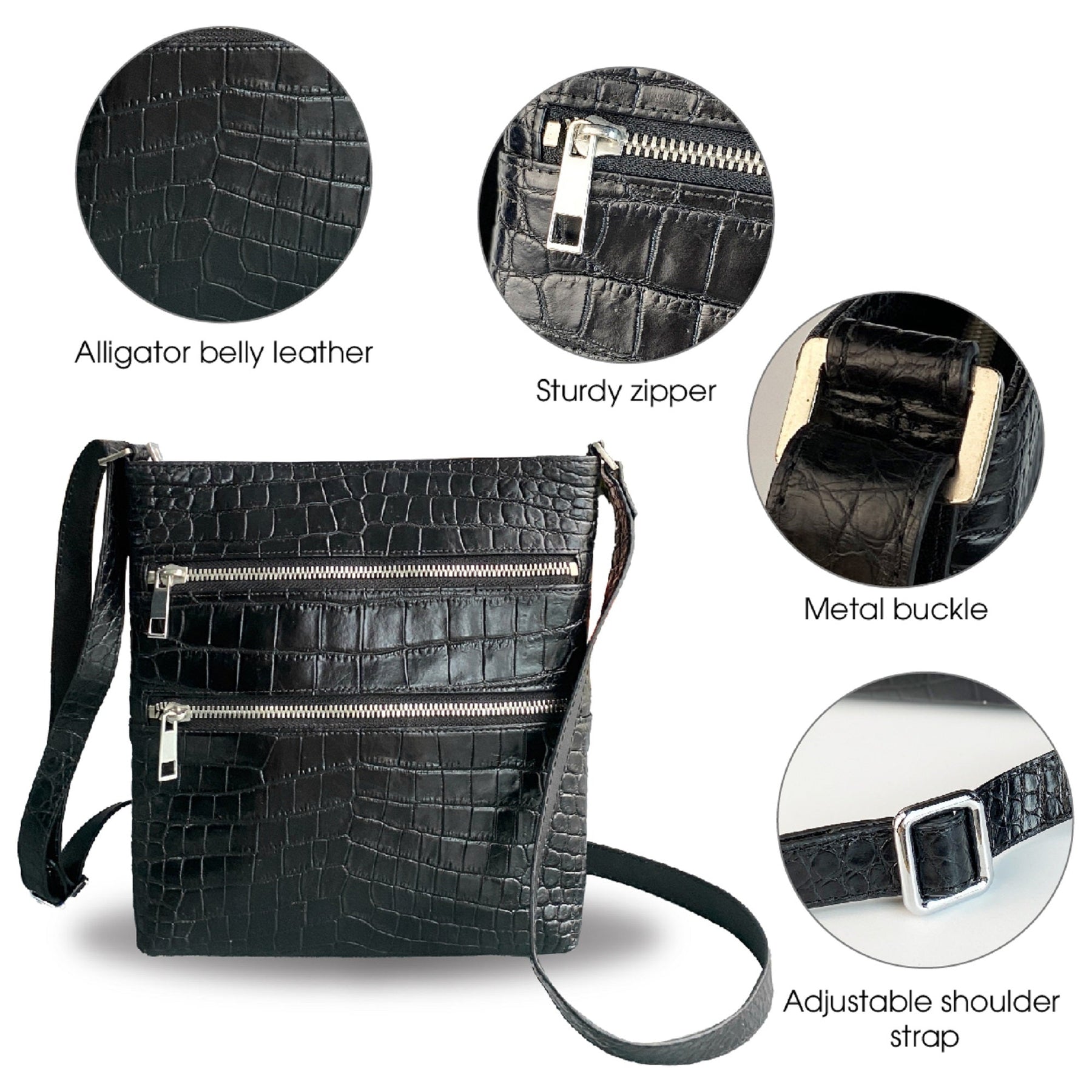 Black Alligator Leather Mens Crossbody Shoulder bag, Vertical Satchel Bag Casual, Small Messenger Bag Christmas Gift For Him - Vinacreations